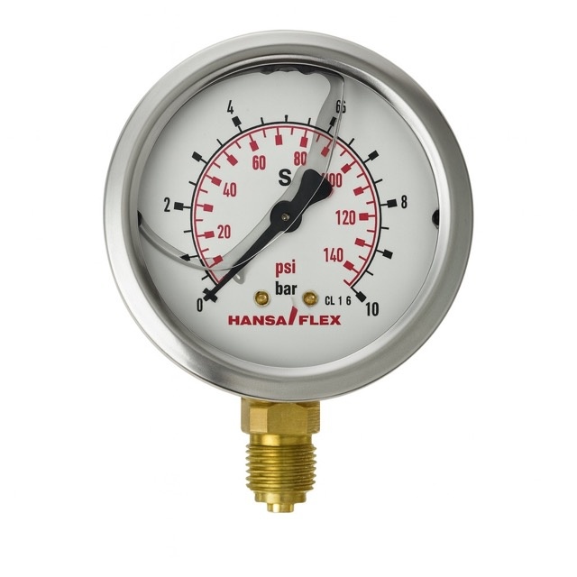 MANOMETR GLICERYNOWY 0–10 BAR — DOLNY PRZYŁĄCZ